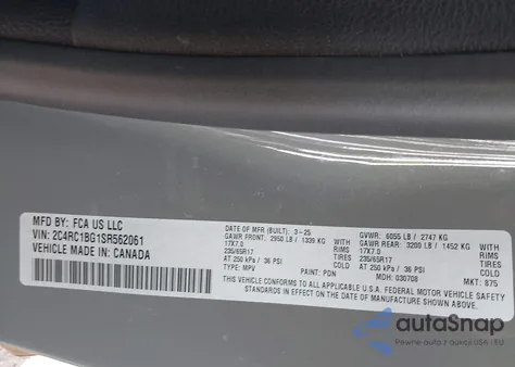 2025 Chrysler Pacifica Select from USA, damaged, VIN 2C4RC1BG1SR562061
